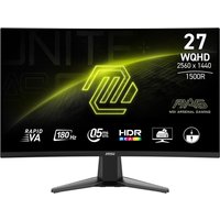 Curved MSI MAG 27CQ6F monitor, 27-inch, 2560x1440 resolution, black with sleek stand, HDR, 1500R curvature.