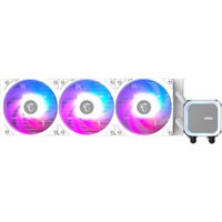White MSI MAG Coreliquid A13 360 liquid cooler with three RGB fans and a square pump.