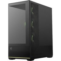 Black MSI MAG PANO 110R PZ computer case, midi tower with tempered glass side panel and front RGB fans.
