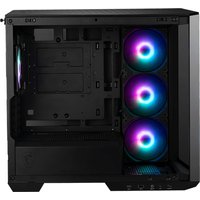 Black MSI MAG PANO M100R Micro Tower case with three RGB fans and clear side panel.