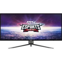 Black MSI MAG401QR UltraWide Quad HD monitor with thin bezels and a sleek stand, displaying an esports graphic.