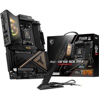 MSI MEG X870E ACE MAX motherboard, black with gold accents, AM5 socket, ATX form factor, includes antenna.