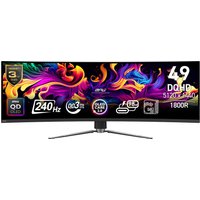MSI MPG 491CQPX QD-OLED monitor, 49-inch, ultra-wide, 5120x1440 resolution, sleek black design with curved screen.