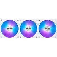 White MSI MPG EZ120 ARGB computer cooling fans with vibrant RGB lighting in blue and purple, 12 cm size.