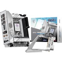 MSI MPG Z890I EDGE TI WIFI motherboard, silver and black, with LGA 1851 socket, WiFi module, and branded packaging.