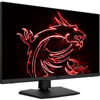 Black MSI Optix 32" monitor with thin bezels, red dragon graphic on screen, Quad HD resolution, and sturdy stand.