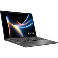 Sleek black MSI Prestige 13 laptop with Intel Core Ultra 7, featuring a slim bezel display and backlit keyboard.