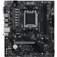 Black MSI PRO A620AM-B EVO motherboard, AMD A620A Socket AM5, ATX form, multiple slots and ports, silver accents.