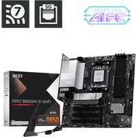 MSI PRO B850M-P WIFI motherboard, black micro ATX, AMD B850 Socket AM5, with heatsinks and WiFi antenna.