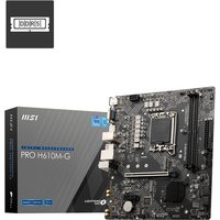 MSI PRO H610M-G motherboard, black micro ATX with LGA 1700 socket, PCIe slots, and DDR4 memory support.