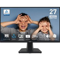 MSI Pro MP275Q monitor, 27-inch, 2560x1440 resolution, slim black bezel, sturdy stand, displaying family photo.