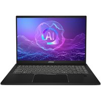 Black MSI Summit A16 AI+ 16" 2-in-1 laptop, touchscreen, sleek design, backlit keyboard, vibrant Quad HD+ display.