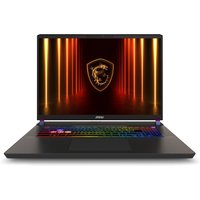 MSI Vector 17 HX laptop with a 43.2" display, RGB keyboard, and sleek black design featuring MSI dragon logo on screen.