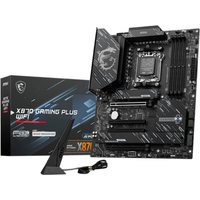 MSI X870 GAMING PLUS WIFI motherboard, black with silver accents, ATX form, AM5 socket, includes antenna.