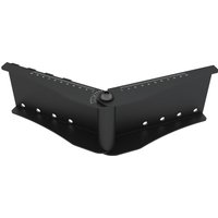 Black curved screen rail joiner with adjustable angles and multiple mounting holes, designed for seamless screen connections.