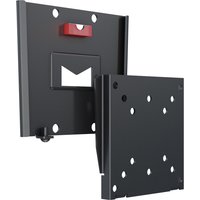 Black Multibrackets VESA wallmount with square plate, multiple holes, and red latch for screens and tablets.