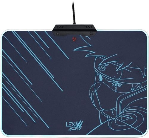 Rectangular mouse pad featuring a blue outline of Kakashi from Naruto Shippuden against a dark background, with a textured surface and a Lexip logo in the corner.