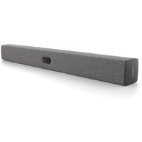Gray Neat Bar video conferencing system, rectangular with fabric finish and central camera lens.
