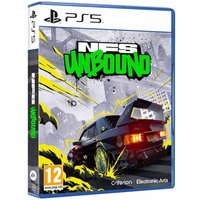 PS5 game "Need for Speed Unbound" cover with graffiti art, racing car, and urban skyline.