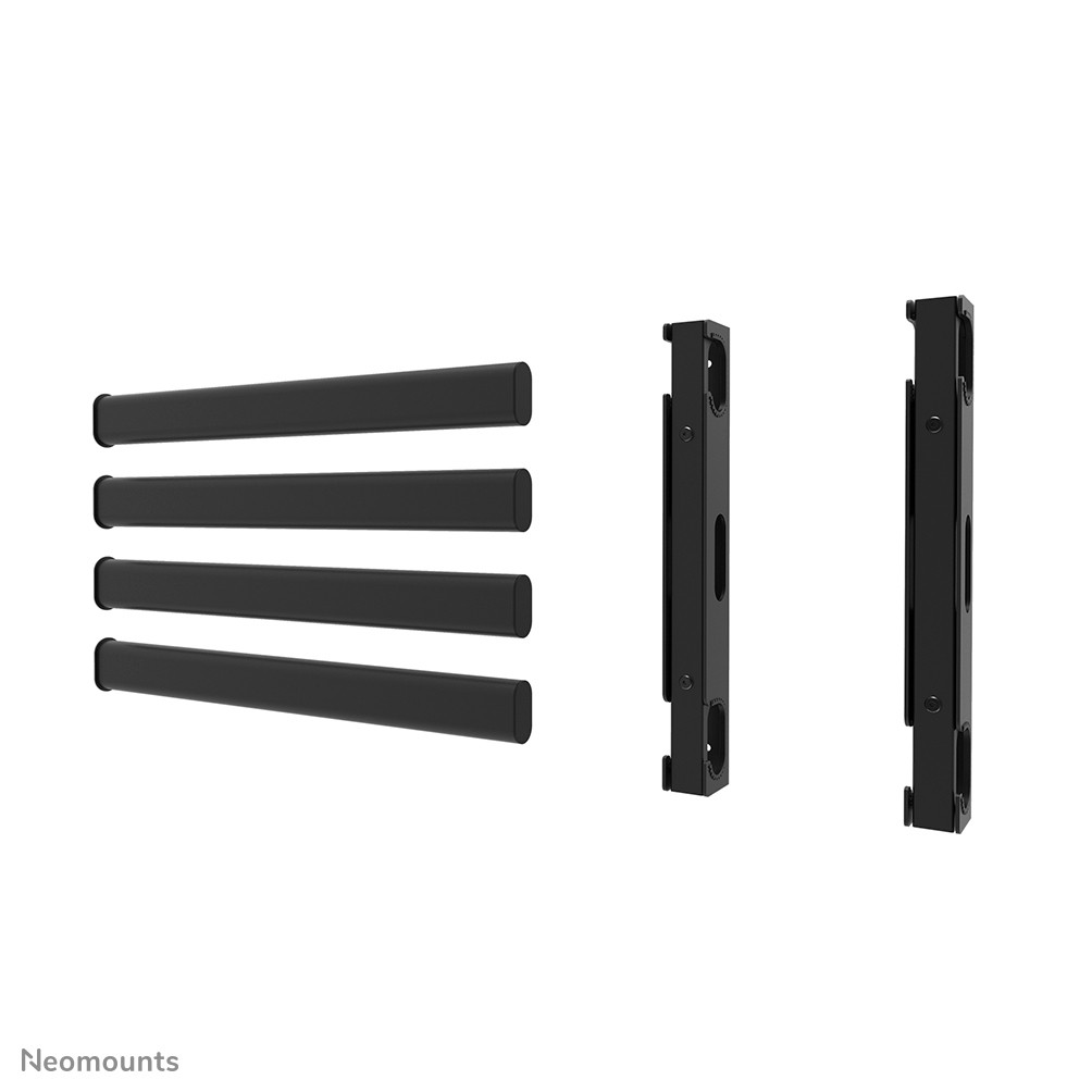Black VESA extension kit featuring four sturdy metal bars and two connecting brackets, designed to support monitors weighing up to 160 kg, suitable for sizes 86-115 inches.