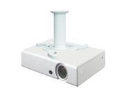 White projector ceiling mount with a tiltable design, featuring a cylindrical support column and a flat base for secure installation, made from durable material.
