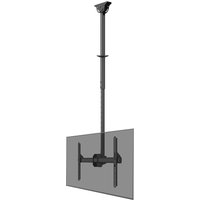 Black Neomounts ceiling TV mount for 37-70" screens, adjustable height 106-156 cm, sleek design with sturdy bracket.