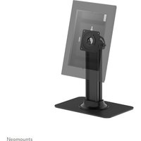 Black Neomounts DS15-631BL1 tablet desk stand, lockable, supports up to 3 kg, with adjustable mount and sturdy base.