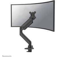 Black Neomounts monitor arm with gas spring, Topfix mount, and 180° stop, supporting 17-49" screens.