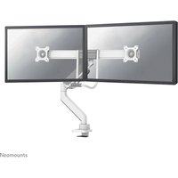 White Neomounts DS75-450WH2 dual monitor arm with gas spring, Topfix mount, and 180°-stop for 17-32" screens.