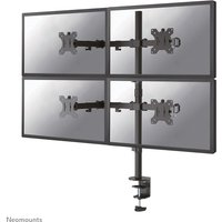 Black Neomounts monitor arm for four 13-32" screens, with adjustable mounts and desk clamp.