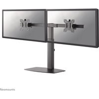 Black dual monitor stand with gas spring, adjustable arms, and VESA mounts for 10-27" screens.