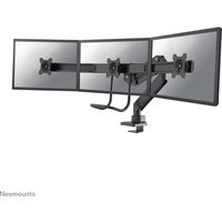 Black Neomounts triple monitor arm with gas spring, Topfix mount, and 180° stop for 17-27" screens.