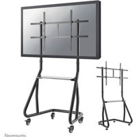 Black Neomounts NS-M3800 TV trolley for 60-100" screens, with adjustable mount, sturdy base, and four caster wheels.