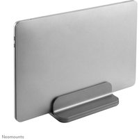 Gray Neomounts NSLS300 universal laptop holder for 11-17" devices, sleek vertical design with a sturdy base.