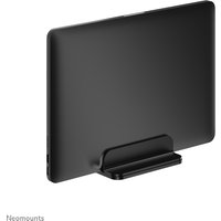 Black Neomounts NSLS300BLACK universal laptop holder for 11-17" laptops, sleek vertical design with sturdy base.