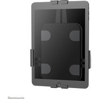 Black Neomounts tablet wall mount with lockable frame, adjustable clamps, fits 7.9-11 inch tablets, sleek design.