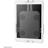 White Neomounts lockable tablet wall mount, fits 7.9-11" tablets, with adjustable clamps and secure locking mechanism.
