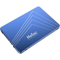 Blue Netac N535S 480GB 2.5" SATA III SSD with white geometric lines and Netac logo on top surface.
