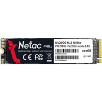 Black Netac NV2000 256 GB M.2 NVMe SSD with white label, red logo, and PCI Express 3.0 interface.