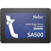 Black Netac SA500 256GB SSD with blue label, white text, and geometric design, 2.5" Serial ATA III 3D NAND.