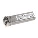 NETGEAR ProSafe AXM761 10G Switch module in a sleek silver metal casing, featuring dual LC connectors and labeled specifications on the side for easy identification.