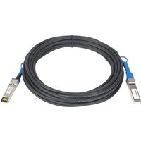 Black NETGEAR AXC7610 10m fibre optic cable with SFP+ connectors and blue pull tabs.