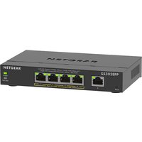 Black NETGEAR GS305EPP managed L3 Gigabit Ethernet switch with five ports and PoE capability.