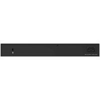 Black NETGEAR GS324P Ethernet switch with 24 ports, compact design, and power-over-Ethernet capability.