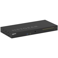 Black NETGEAR M4250-16XF 1U managed switch with multiple ports and ventilation holes on the side.