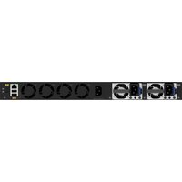 Black NETGEAR M4350-48G4XF switch with multiple Ethernet ports and dual cooling fans on the rear panel.