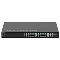 Black NETGEAR MSM4332 L3 PoE switch, 1U rackmount, 24 Ethernet ports, LED indicators on front panel.