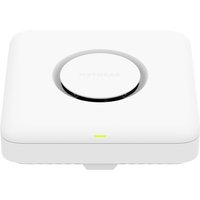 White NETGEAR PoE device with a circular center, compact square design, and LED indicator on the front edge.