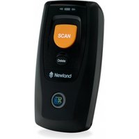 Black Newland BS80 Piranha II handheld barcode reader with orange scan button and compact design.