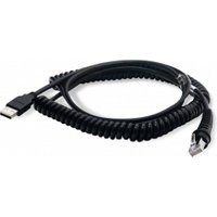 Black coiled USB cable for Newland barcode reader with standard USB and RJ45 connectors.